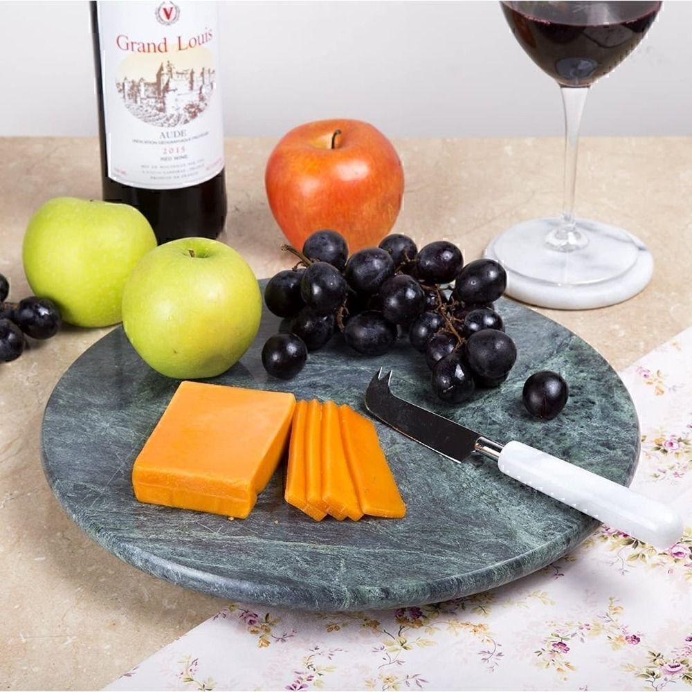 Creative Home Natural Marble Round Trivet Cheese Board Dessert Serving Plate 8" - Picture 2 of 5
